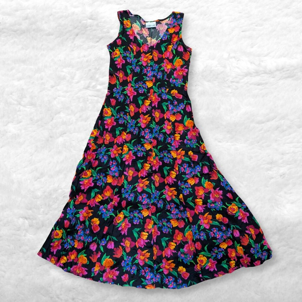 rare vintage street life floral maxi dress